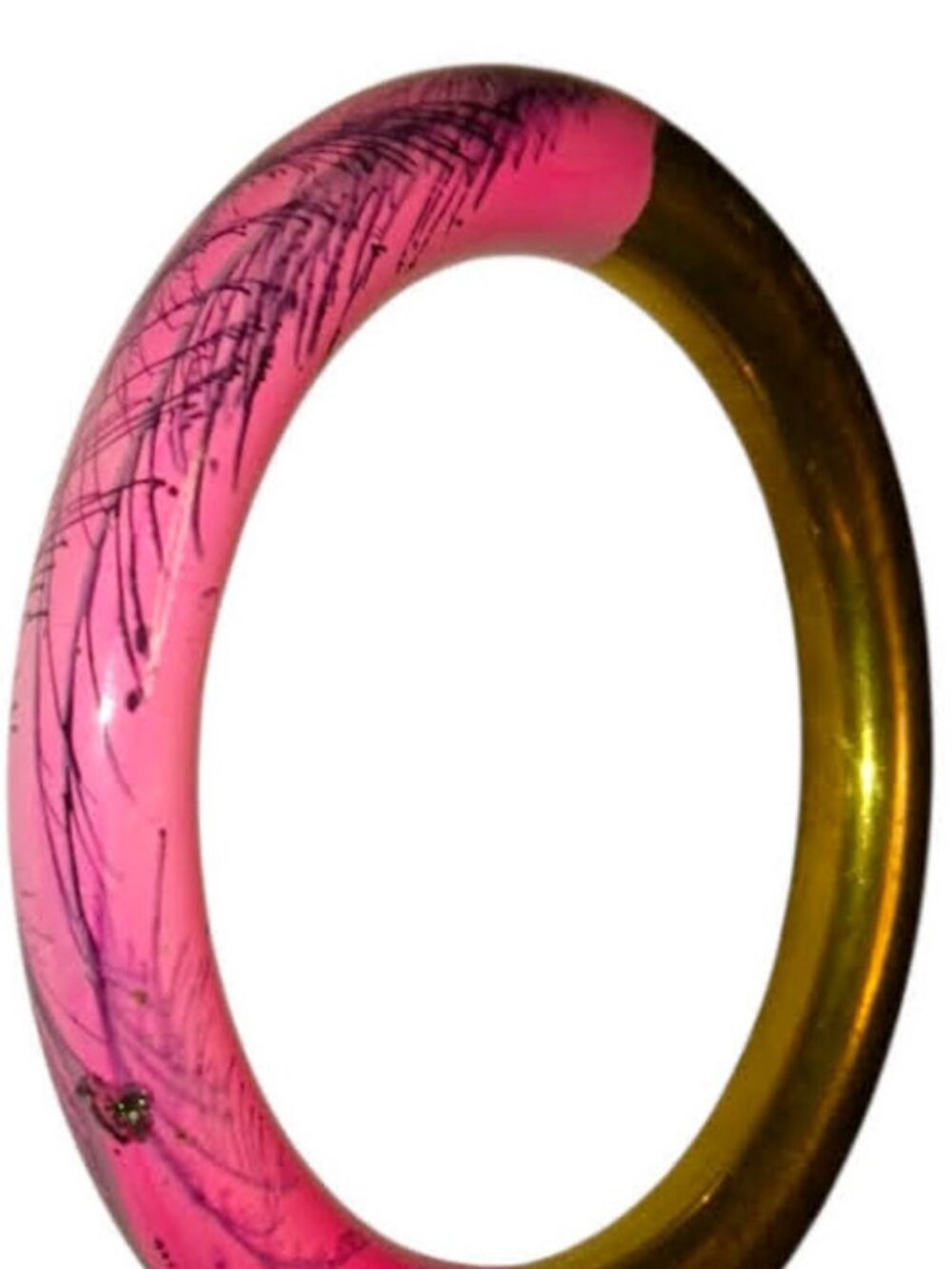 Vintage Pink Enamel Brass Bangle Bracelet Hand‑Painted